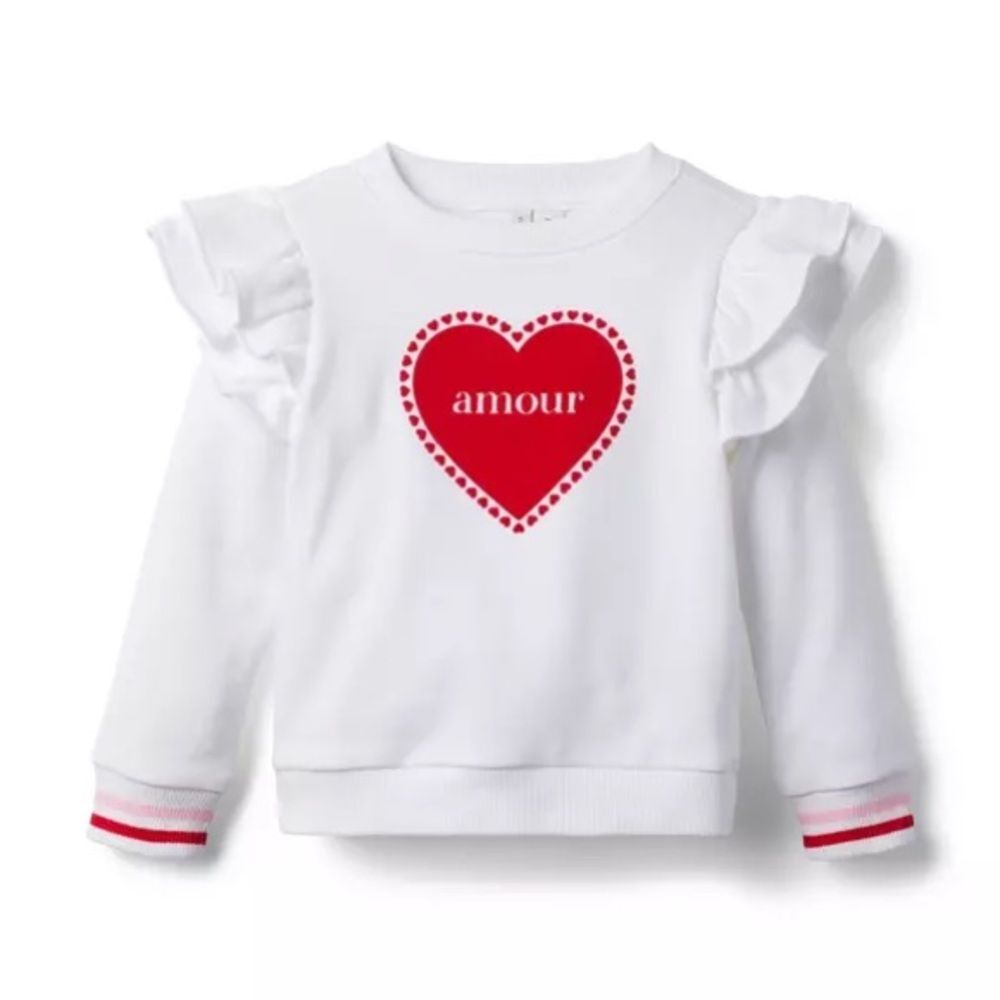 Janie and Jack White Sweatshirt with Red Heart "amour"